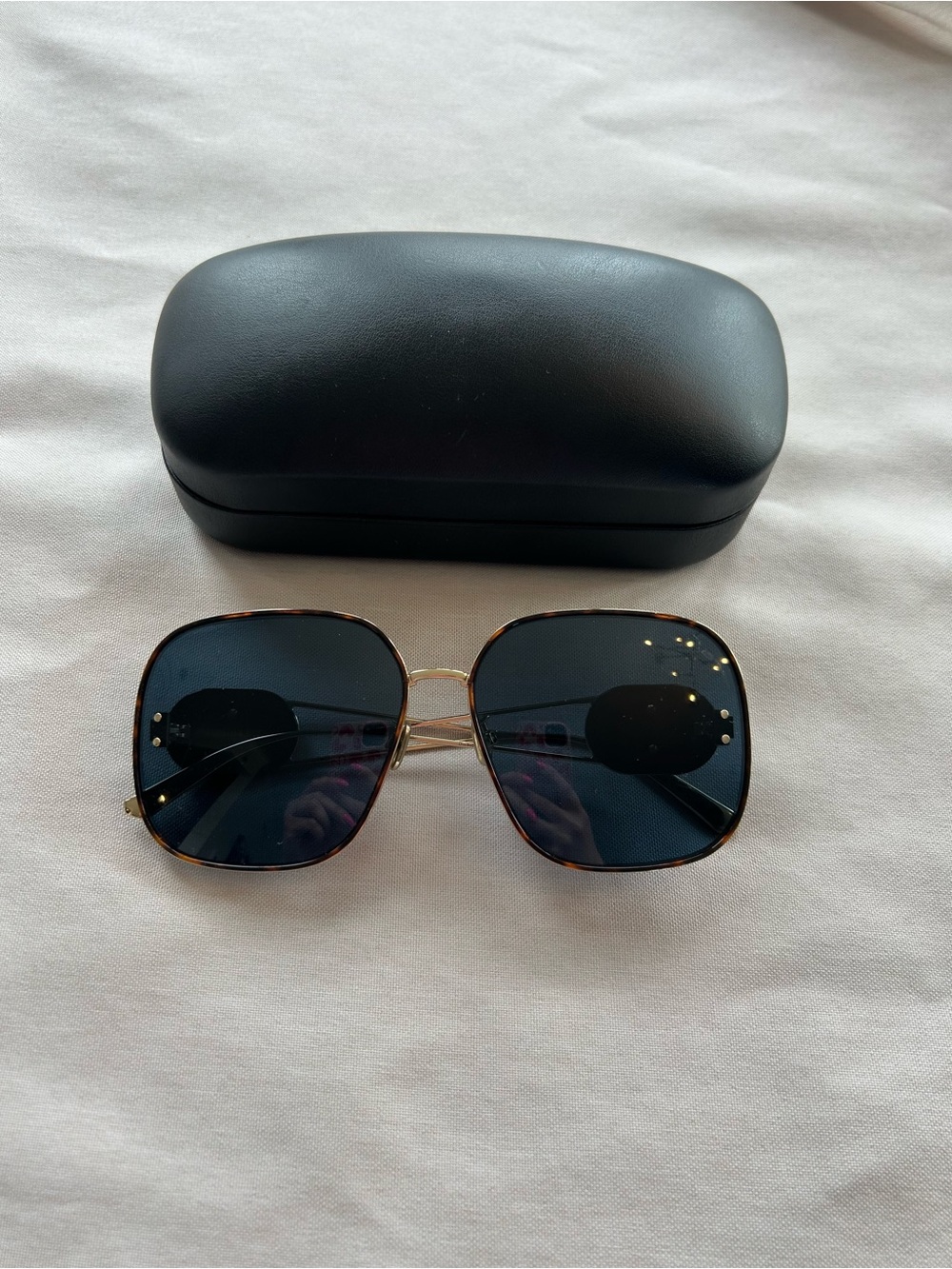 Dior Gold Frame Tortoiseshell-Trim Sunglasses - Dark Blue Lenses
